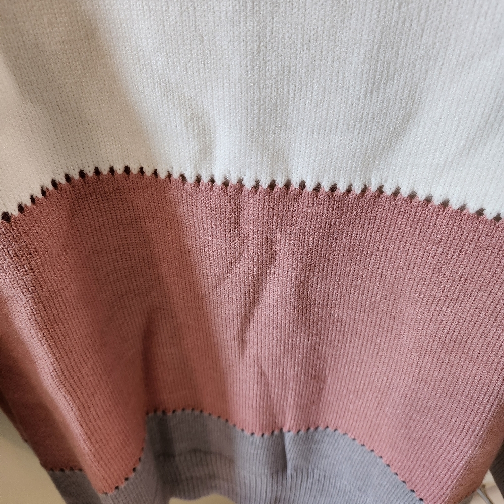Cozy Leopard Striped Colorblock Knit Crewneck Sweater Pink Size L & XL - Picture 4 of 8